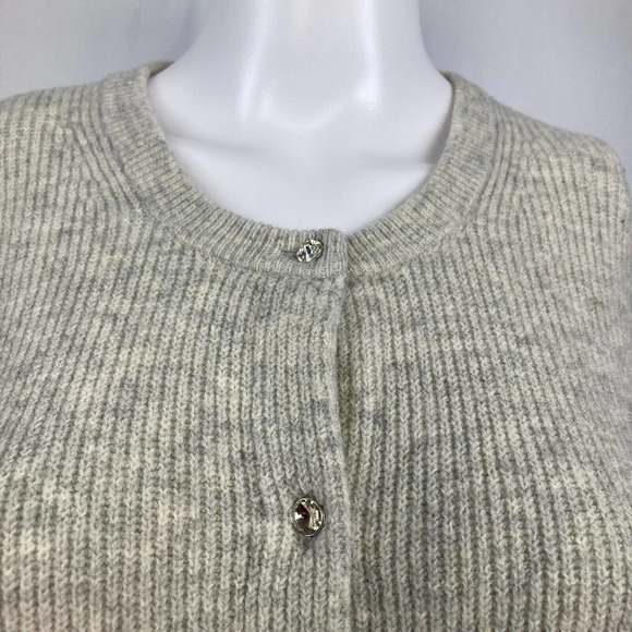 J Crew Cardigan Womens Sz M Gray Merino Wool Alpaca Sweater Rhinestone Buttons - Picture 2 of 10